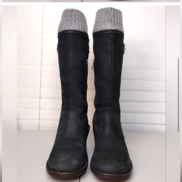 UGG Skyfall Black Suede Leather Knit Sherpa Lined Wedge Tall Winter Boots Sz 7 - Picture 1 of 8